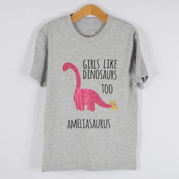 Personalised 'Girls Like Dinosaurs Too' T Shirt, 4 of 4