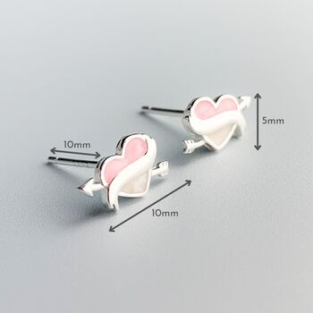 Sterling Silver Cupid's Arrow Heart Stud Earrings, 2 of 5
