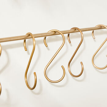 Antique Brass Wall Rail With Hooks, 8 of 8