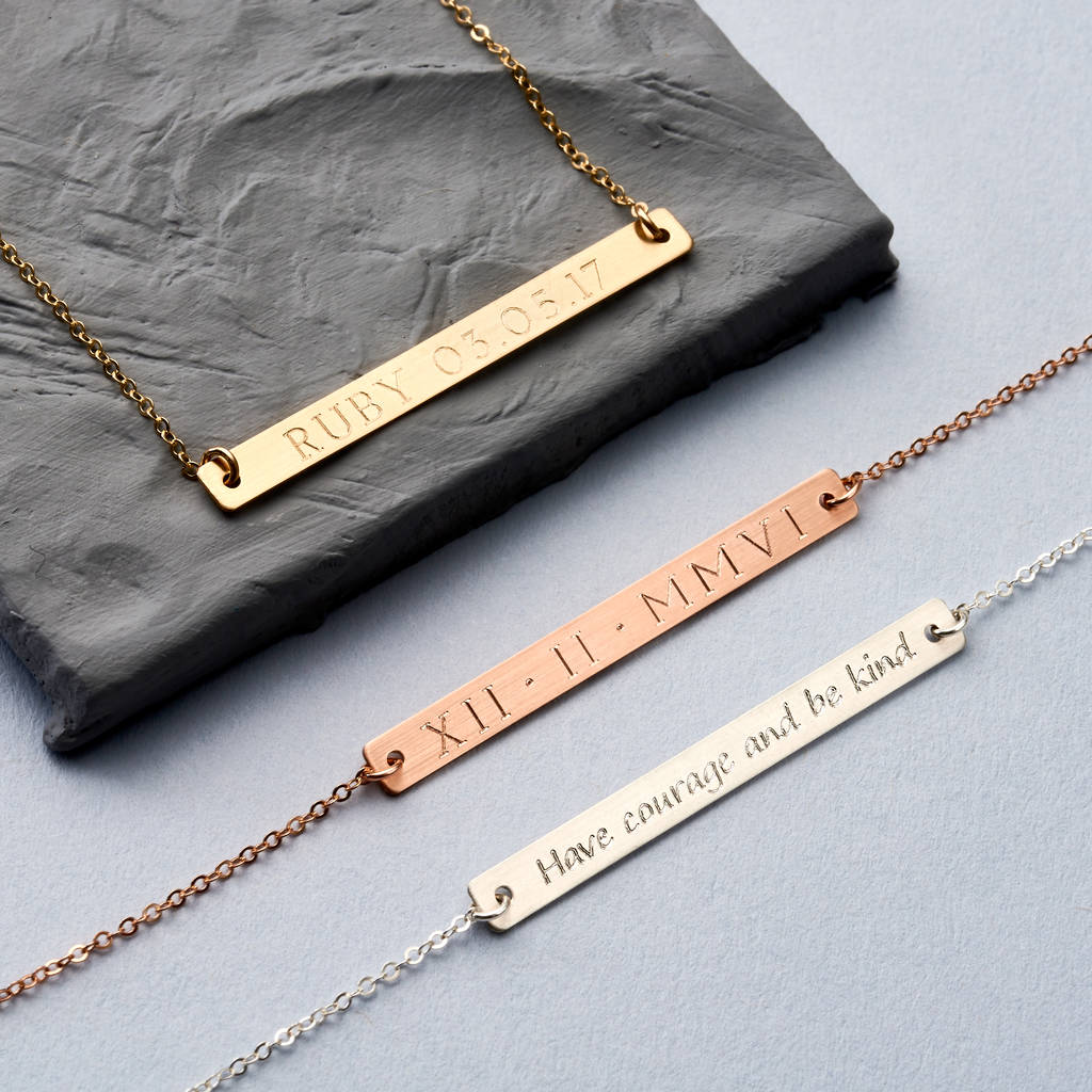 Personalised Long Bar Message Necklace By Full Circle Designs