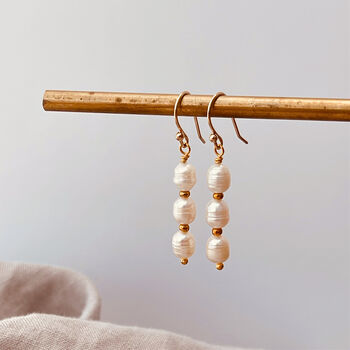 Freshwater Triple Pearl Drop Earrings, 5 of 5