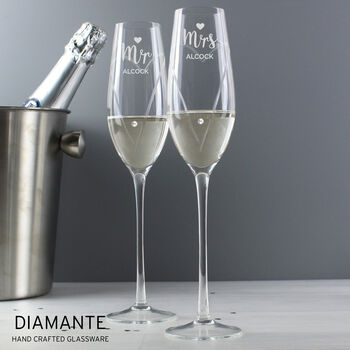 Personalised Hand Cut Mr And Mrs Pair Of Flutes, 2 of 5