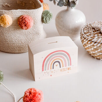 Personalised Modern Rainbow Money Pot Piggy Bank, 8 of 10