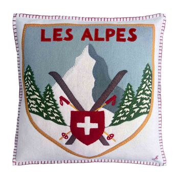 Embroidered Swiss Ski Badge Wool Cushion, 2 of 2