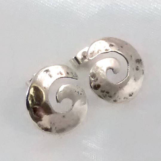 silver swirl earrings with hammered finish by dale virginia designs