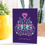 Scandi Style Pattern Purple Happy Birthday Card, thumbnail 1 of 4