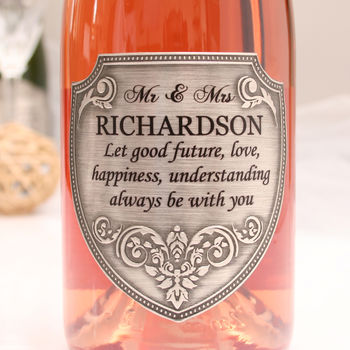 Personalised Mr And Mrs Rose Champagne And Pewter Label, 3 of 9