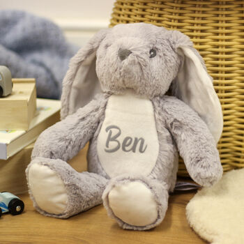 Personalised Grey Bunny Soft Toy For Baby, 8 of 10