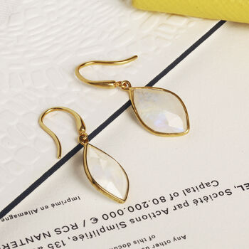 Almond Moonstone 18ct Gold Vermeil Hook Earrings, 3 of 5
