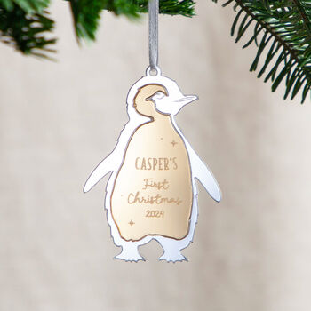 Festive Metallic Penguin First Christmas Decoration, 2 of 2