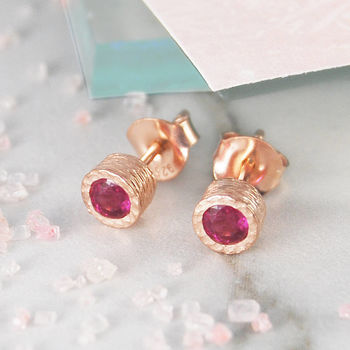 Ruby July Birthstone Rose/Gold Plated Stud Earrings, 2 of 6