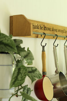Custom Engraved Farmhouse Kitchen Pan Hanger – Handmade From Dartmoor Oak, 12 of 12