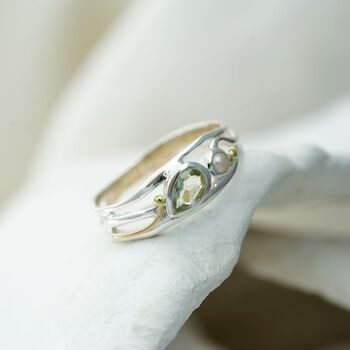 Teardrop Green Amethyst And Pearl Silver Ring, 3 of 6