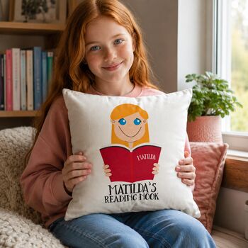 Personalised Girl's Face Cushion Gift For Book Lovers, 2 of 10