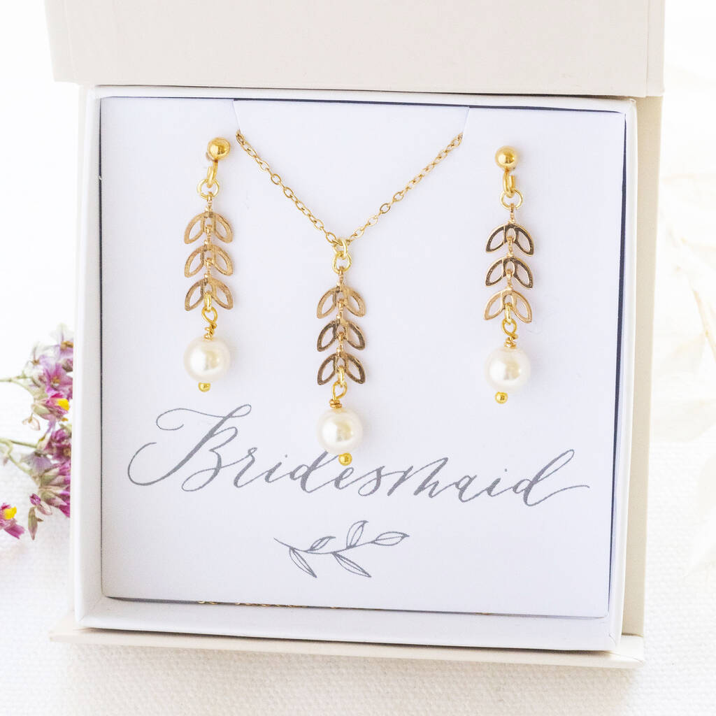 Pearl Leaf Chain Bridesmaids Jewellery Gift Set, 1 of 9