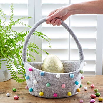Felt Pom Pom Storage Basket With Handle, 2 of 2