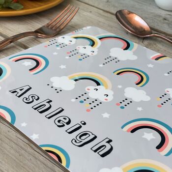 Rainbows Personalised Placemat With Rainbows And Stars, 4 of 7