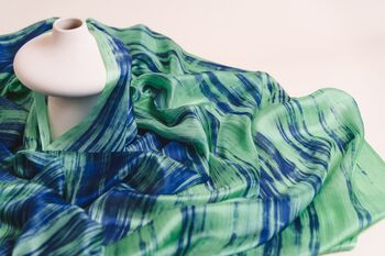 100% Mulberry Silk Scarf, Green And Blue, 5 of 6