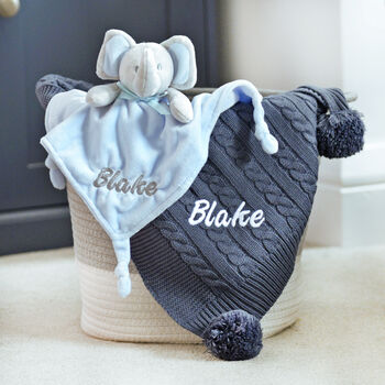 Personalised Elephant Comforter And Cable Blanket Steel, 4 of 9