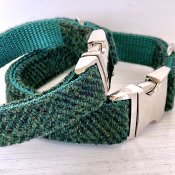 Forest Green Harris Tweed Dog Collar, 3 of 4