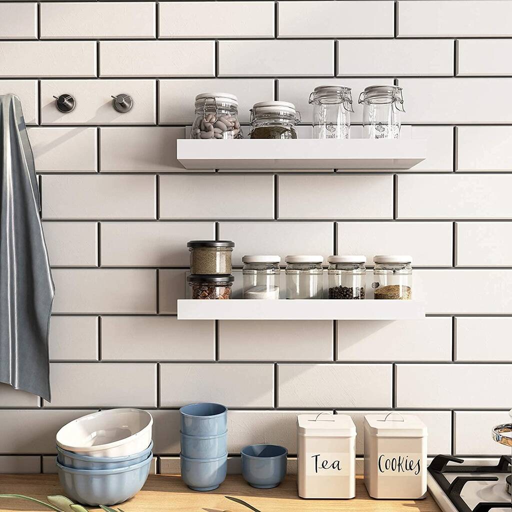 Set Of Two White Floating Wall Display Rack Shelves By Momentum