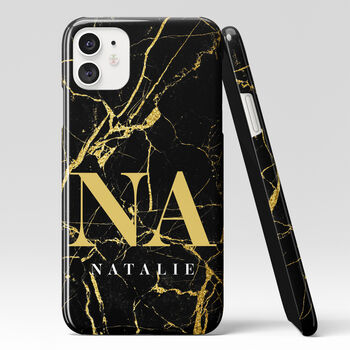 Personalised Gold Black Marble Phone Case, 6 of 6