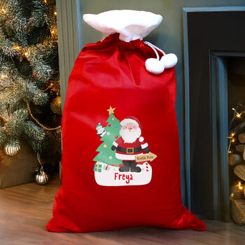 Personalised Santa Luxury Pom Pom Red Sack, 2 of 4
