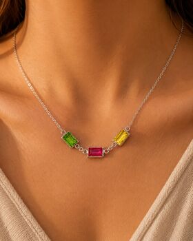 Personalised Baguette Cut Shaped Family Birthstones Necklace, 4 of 10