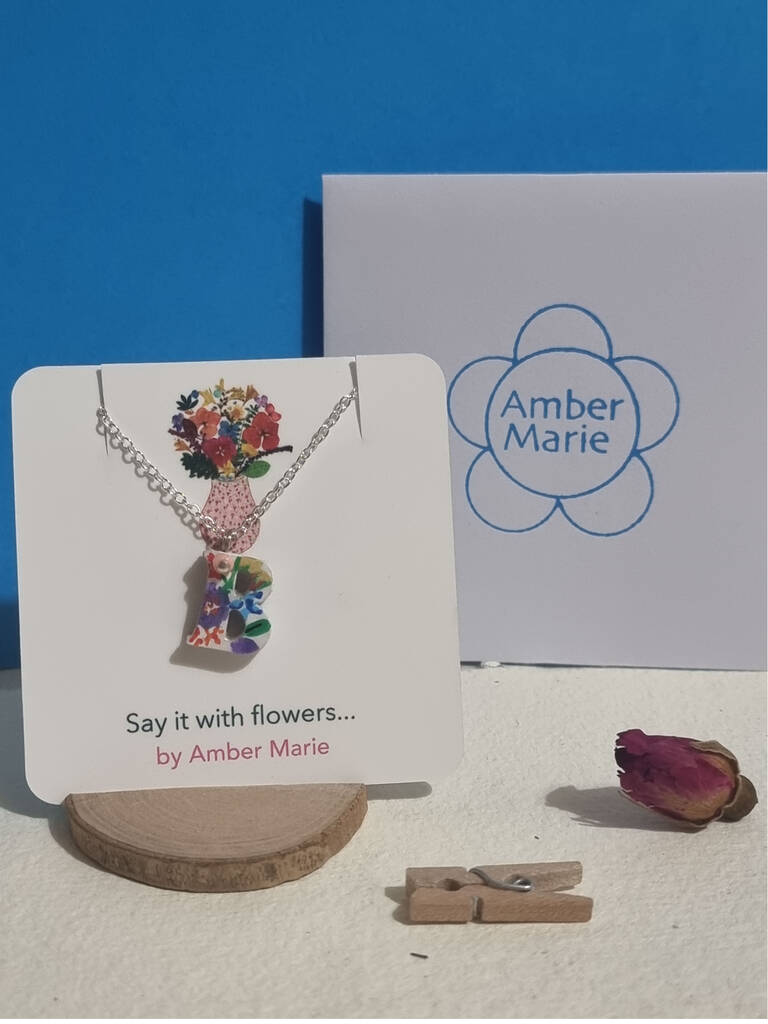 Custom Floral Letter Necklace Gift Choose Your Colour, 1 of 12