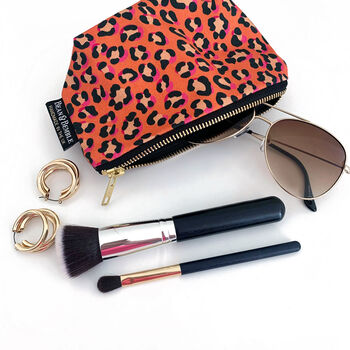Coral Leopard Print Washable Wash Bag Or Makeup Bag, 7 of 12