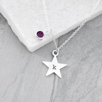 Engraved Silver Plated Star Birthstone Crystal Necklace, 5 of 12