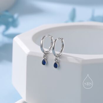 Extra Tiny Sapphire Blue Droplet Cz Hoop Earrings, 2 of 12