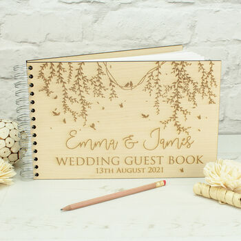 Personalised Engraved Vines Wooden Wedding Guest Book, 4 of 6