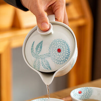 Hasami Ware Teapot Teacup Set Dahlia And Fruit, 5 of 10