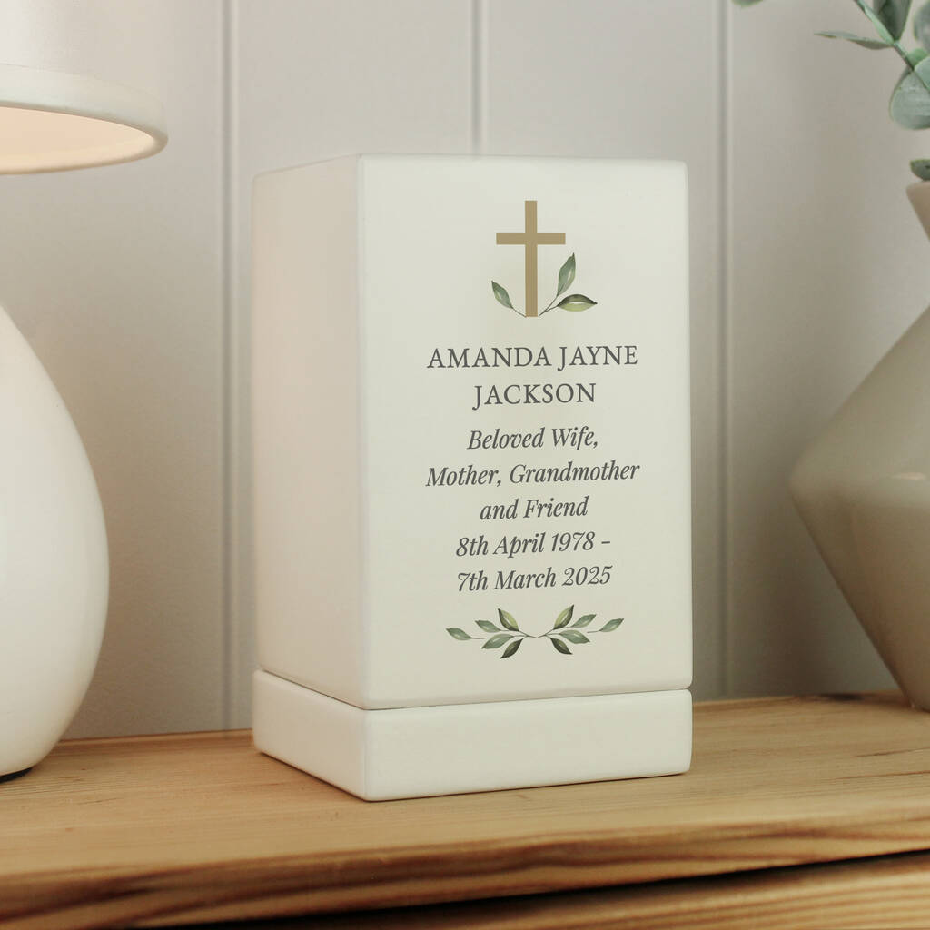 Personalised Memorial Cross Wooden Urn, 1 of 7