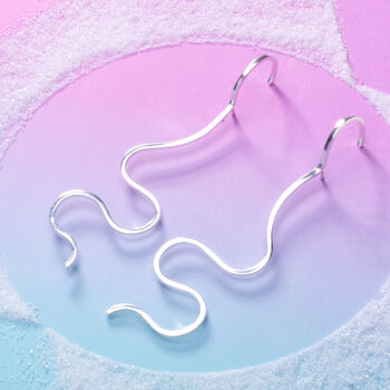 Silver Abstract Wavy Hooped Earrings, 5 of 8