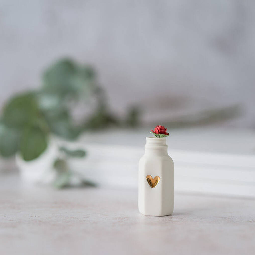 Porcelain Bottle With A Gold Heart And Red Rose, 1 of 12