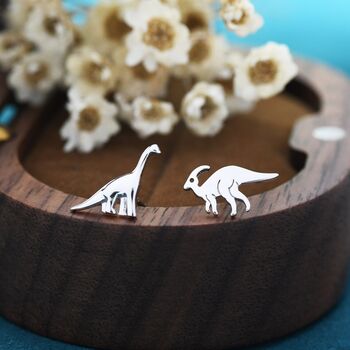 Mismatched Dinosaur Stud Earrings In Sterling Silver, 3 of 9