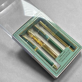 Green And Gold Metal Four Piece Pen Gift Set, 5 of 8