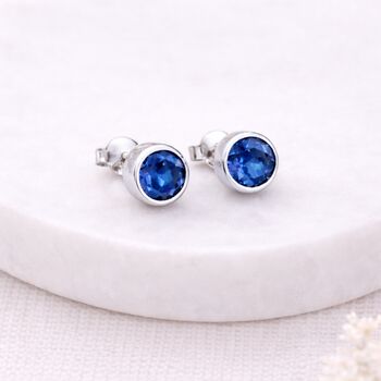 Sterling Silver September Sapphire Birthstone Stud Earrings – 7mm, 2 of 8