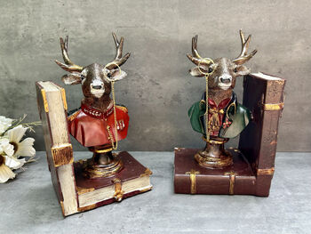 Set Of Elegant Suited Deer Bookends Novelty Décor Gift, 5 of 12