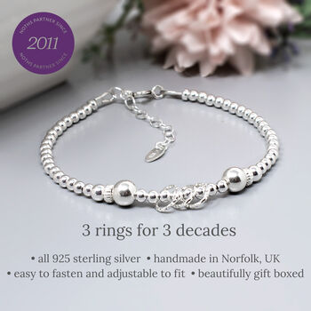 30th Birthday Beaded Rings Bracelet, Sterling Silver, 2 of 4