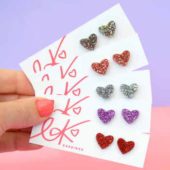 Laser Cut Rainbow Glitter Love Heart Earrings Studs, 12 of 12