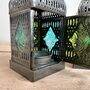 Silver Moroccan Style Lantern Green And Blue Glass, thumbnail 3 of 11