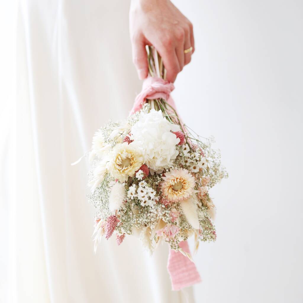 Vintage Pink Dried Flower Wedding Bouquet By Lisa Angel