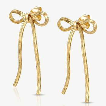 Women’s Bow Earrings With Herringbone Chain In 18k Gold, Bridesmaid, Party Jewellery, 2 of 3