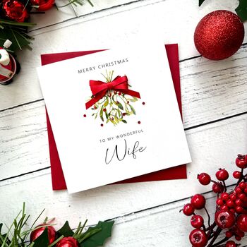 Wonderful Wife Mistletoe Christmas Card, 4 of 5