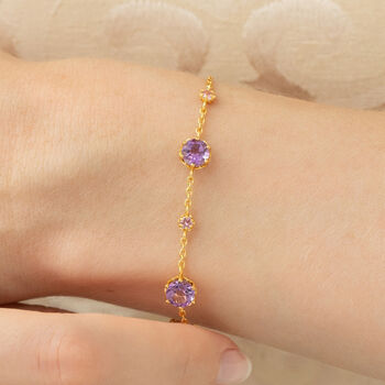 Pink Sapphire And Amethyst Bracelet In Sterling Silver And Gold Vermeil, 8 of 11