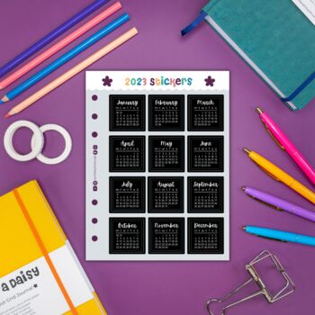 2023 Monochrome Monthly Calendar Journal Stickers, 2 of 2