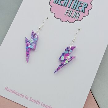 Lilac Lightning Bolt Earrings Small And Large, 6 of 10